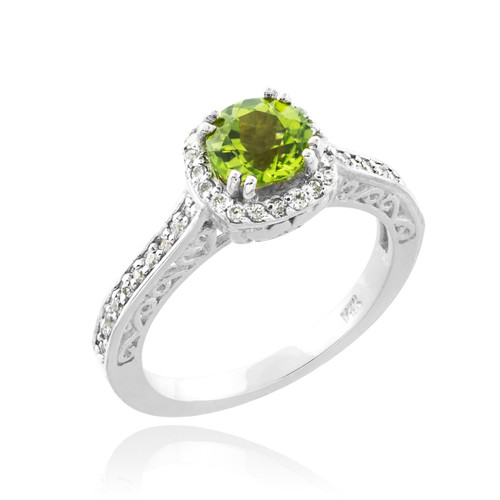 White Gold Peridot Halo Diamond Pave Engagement Ring