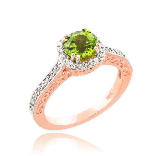 Rose Gold Peridot Halo Diamond Pave Engagement Ring