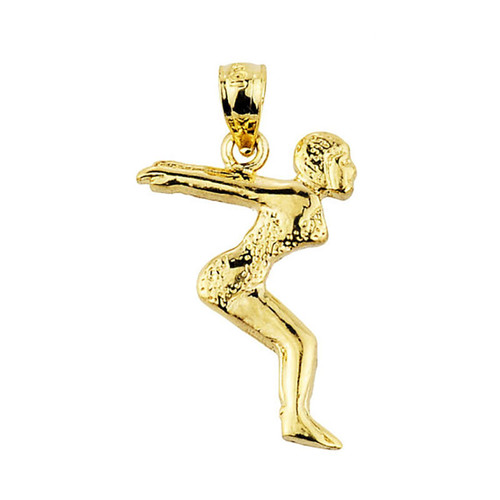 Gold Lady Swimmer/Diver Charm Pendant