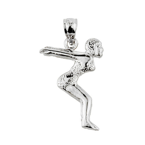 White Gold Lady Swimmer/Diver Charm Pendant