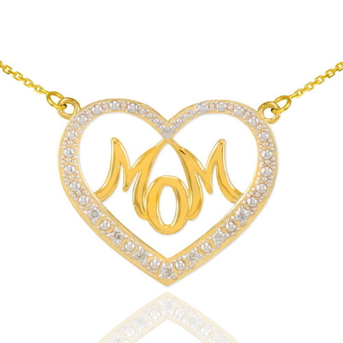 14K Gold Diamond Studded "Mom" Heart Necklace