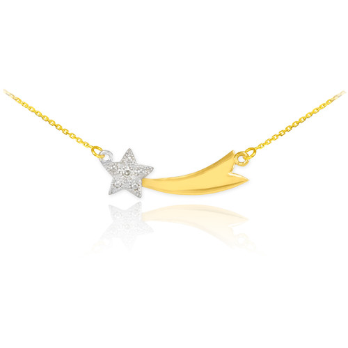 14K Gold Diamond Studded Shooting Star Necklace