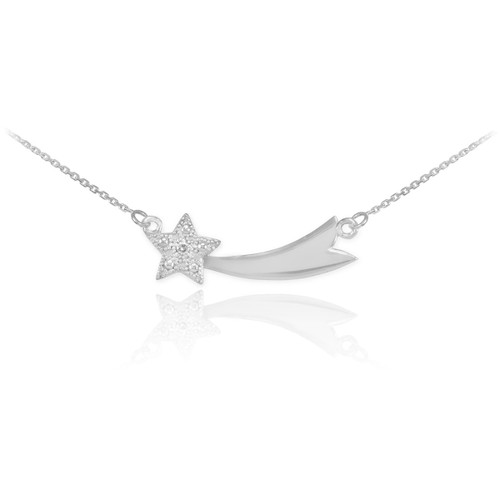 14K White Gold Diamond Studded Shooting Star Necklace