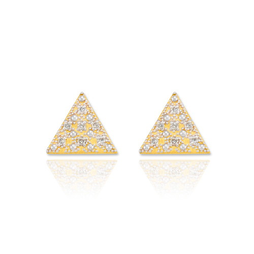 Gold Diamond Pave Triangle Post Stud Earrings