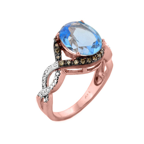 Rose Gold Blue Topaz and Champagne Color Diamond Infinity Engagement Ring
