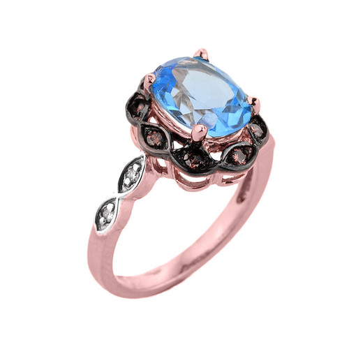 Rose Gold Blue Topaz and Diamond Proposal Ring