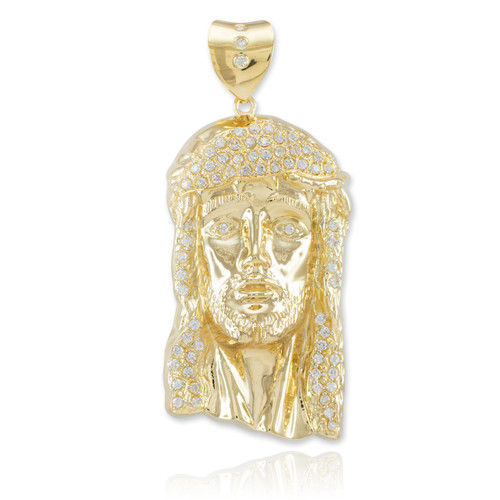 Iced Gold Jesus Face Men's Large CZ Pendant
