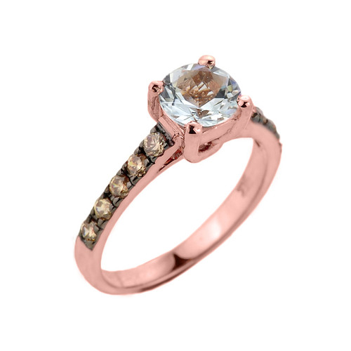 Rose Gold Aquamarine and Diamond Solitaire Proposal Ring