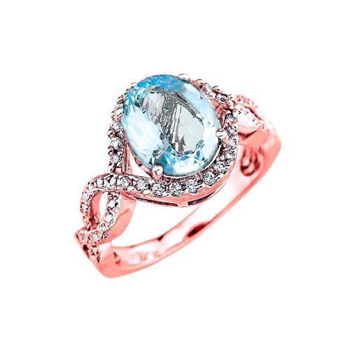 Rose Gold Aquamarine and Diamond Infinity Engagement Ring