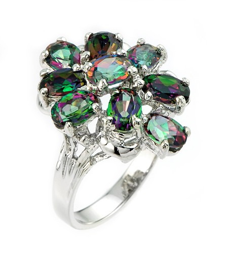 White Gold Mystic Topaz Gemstone Ladies Ring