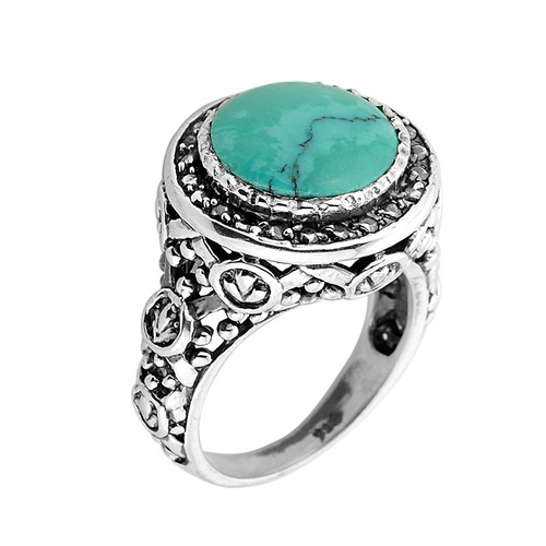 Sterling Silver Round Shaped Turquoise Gemstone Ring