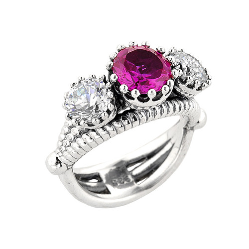 Sterling Silver Pink Sapphire and White Topaz Ladies Ring