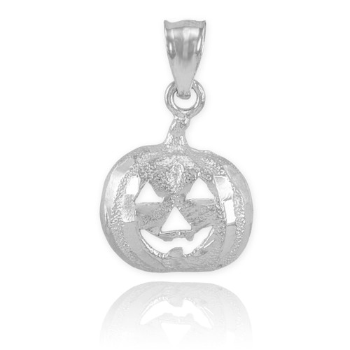 White Gold Pumpkin Head Charm Pendant Necklace