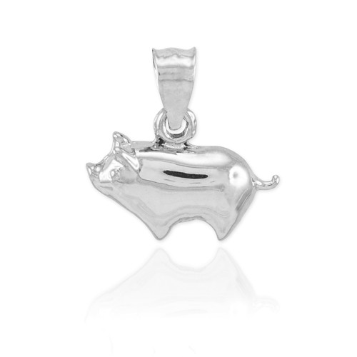 White Gold Pig Charm Pendant Necklace