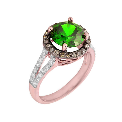 14k Rose Gold Diamond Engagement Ring with (LCE) Emerald