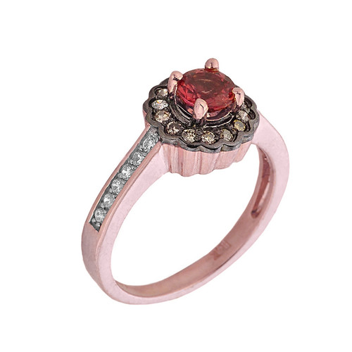 14k Rose Gold Pink Sapphire and Diamond Pave Engagement Ring