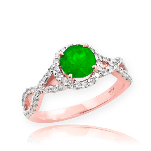 Rose Gold Emerald Infinity Ring with Diamonds