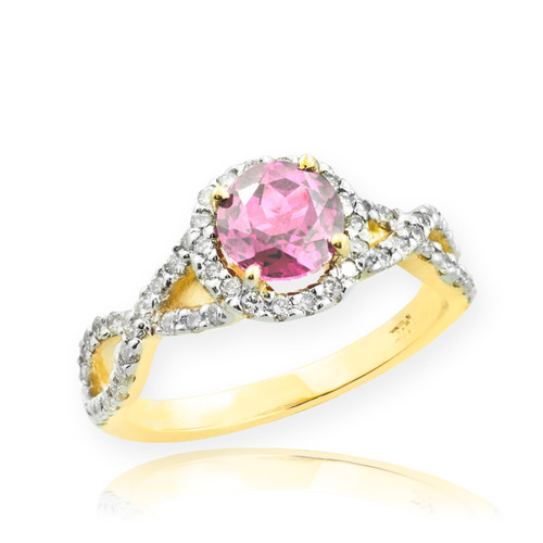 Gold Pink Topaz Infinity Ring with Diamonds