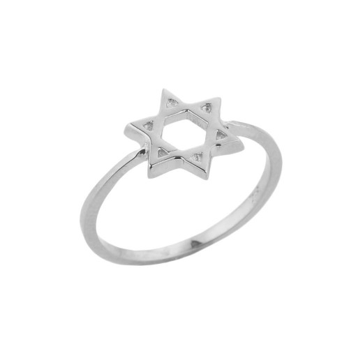 White Gold Jewish Star of David Ring