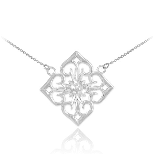 14k White Gold Diamond Cut Flower Necklace