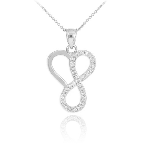14k White Gold Infinity Heart Pendant Necklace with Diamonds