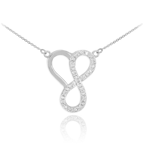 14k White Gold Infinity Heart Necklace with Diamonds