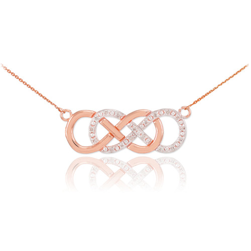 14k Rose Gold Diamond Double Infinity Necklace