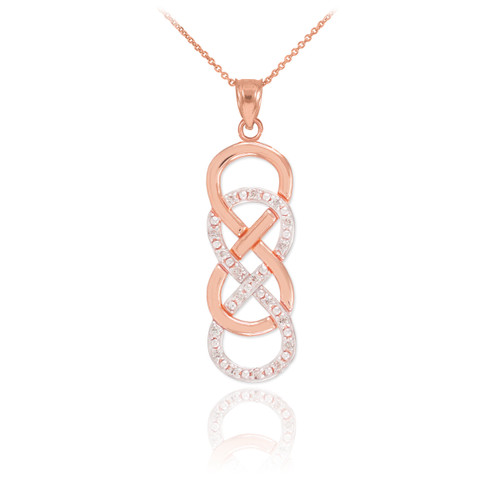 14k Rose Gold Vertical Double Infinity Necklace with Diamonds