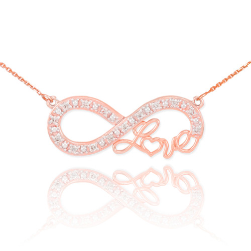 14k Rose Gold Infinity "Love" Script Necklace with Diamonds