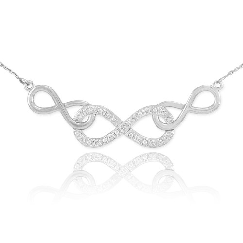 14k White Gold Triple Infinity Necklace with Diamonds