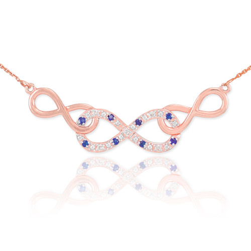 14k Rose Gold Sapphire Triple Infinity Necklace with Diamonds