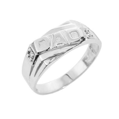 Solid White Gold Men's Diamond "DAD" Ring