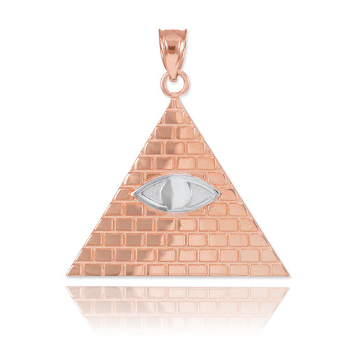 Two-Tone Rose Gold Egyptian Pyramid with All-Seeing Eye of Horus Pendant Necklace