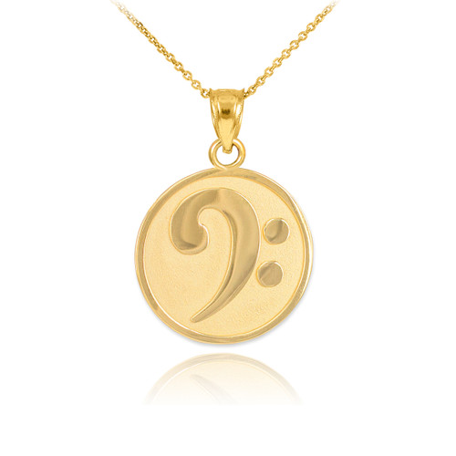 Solid Gold Textured Bass F-Clef Charm Pendant Necklace