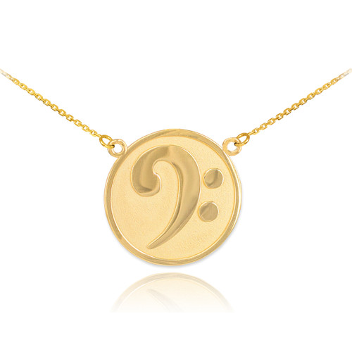 14k Solid Gold Textured Bass F-Clef Charm Necklace