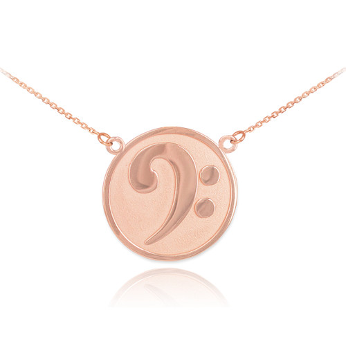 14k Solid Rose Gold Textured Bass F-Clef Charm Necklace