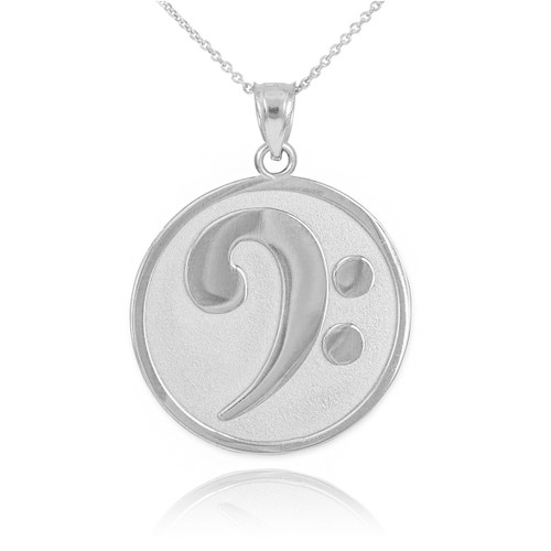 Sterling Silver Textured Bass F-Clef Pendant Necklace