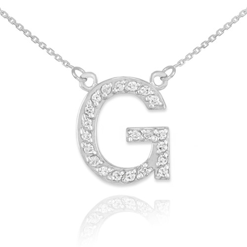 14k White Gold Letter "G" Diamond Initial Necklace