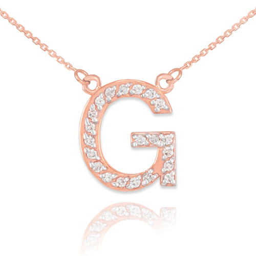 14k Rose Gold Letter "G" Diamond Initial Necklace