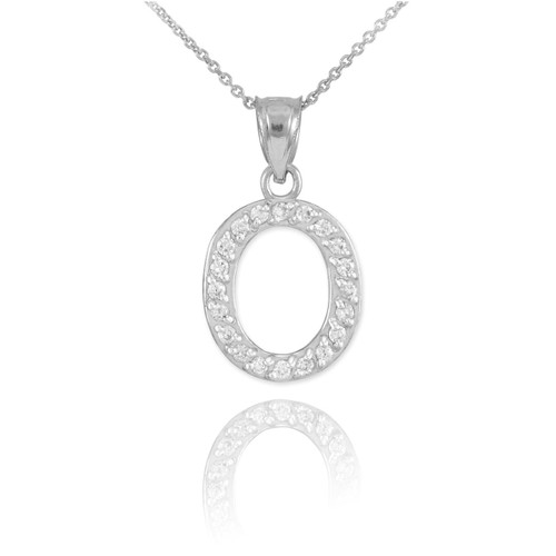 White Gold Letter "O" Diamond Initial Pendant Necklace