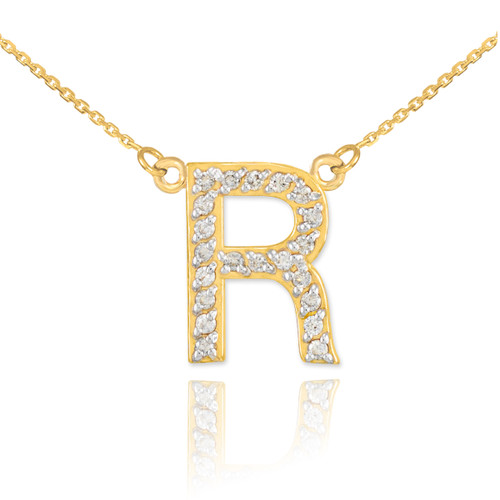 14k Gold Letter "R" Diamond Initial Necklace