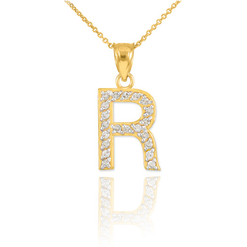 Gold Letter "R" Diamond Initial Pendant Necklace