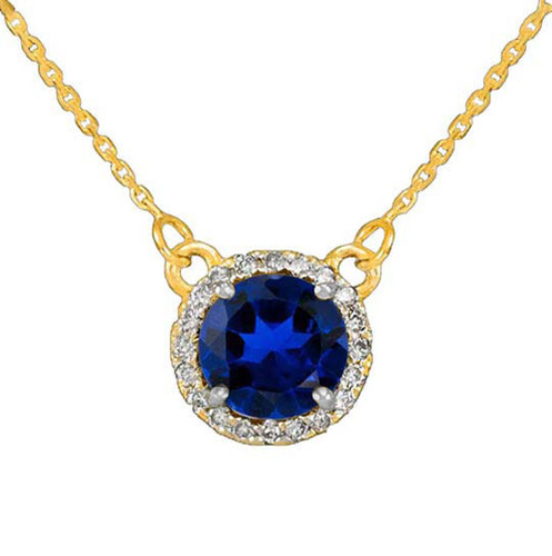 14k Gold Diamond Blue Sapphire Necklace