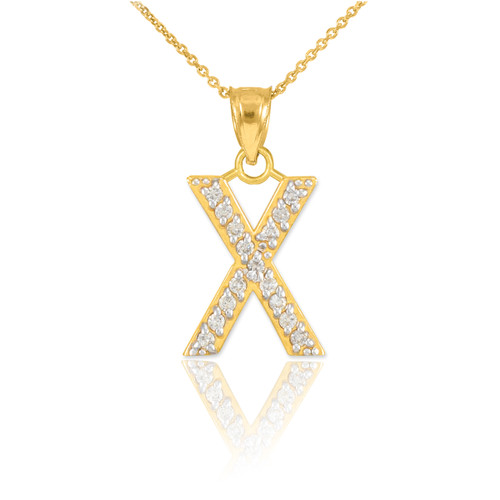 Gold Letter "X" Diamond Initial Pendant Necklace