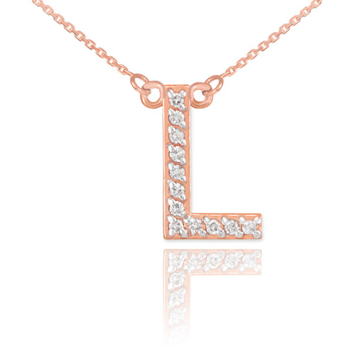14k Rose Gold Letter "L" Diamond Initial Necklace