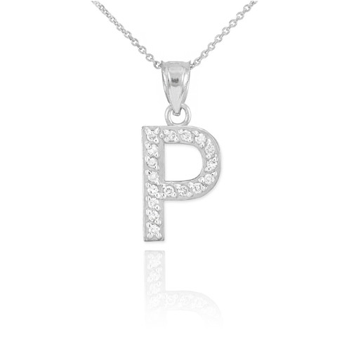 White Gold Letter "P" Diamond Initial Pendant Necklace