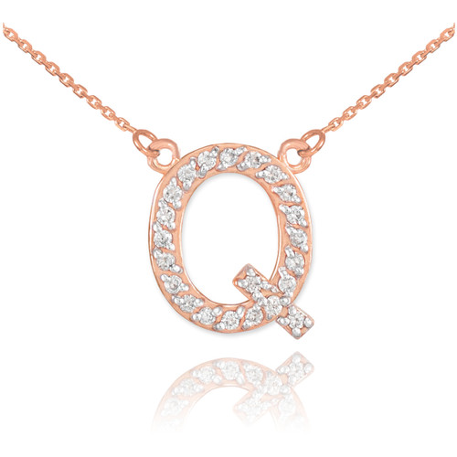 14k Rose Gold Letter "Q" Diamond Initial Necklace