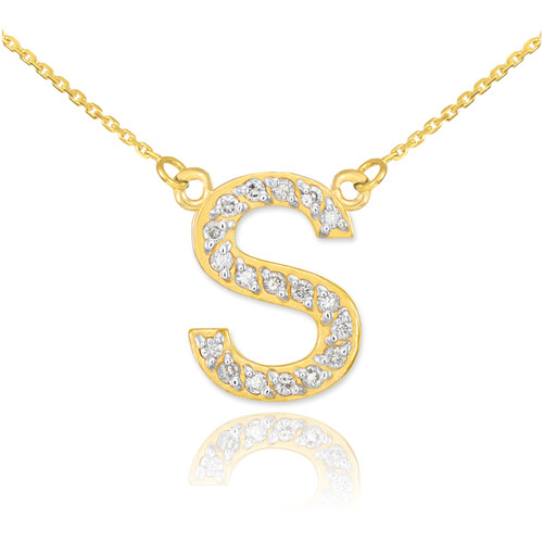 14k Gold Letter "S" Diamond Initial Necklace