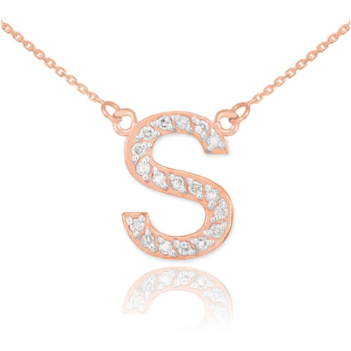 14k Rose Gold Letter "S" Diamond Initial Necklace