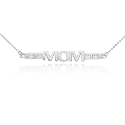 14k White Gold Diamond MOM Necklace